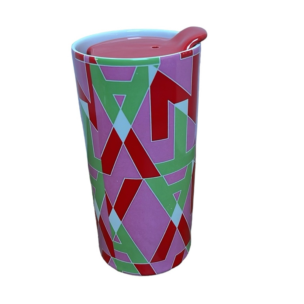 Teavana 10oz Ceramic Travel Mug Pink Red Green Tumbler Mug